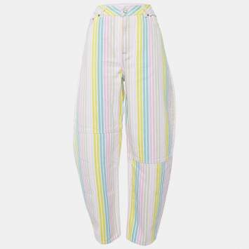 Pre Owned Ganni Multicolor Striped Denim Stary Tapered Jeans L/Waist 32"