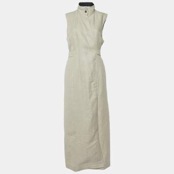 Pre Owned Ganni Beige Linen Long Wrap Around Dress L