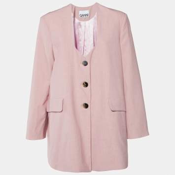 Pre Owned Ganni Pink Poplin Button Front Oversized Blazer L/XL