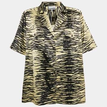 Pre Owned Ganni Yellow Animal Print Satin Oversized Shirt M