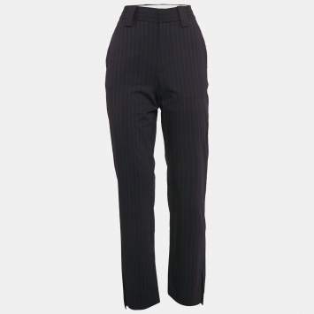 Pre Owned Ganni Navy Blue Pinstripe Gabardine Pants S
