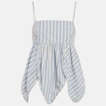 Pre Owned Ganni Blue Stripe Cotton Sleeveless Asymmetric Top S