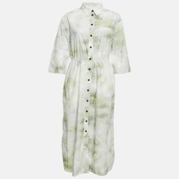 Ganni Green Tie-Dye Print Button Front Long Shirt Dress M