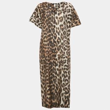 Ganni Brown Leopard Print Lyocell Long Dress M