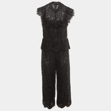 Pre Owned Ganni Black Lace Ruffle Jumpsuit M