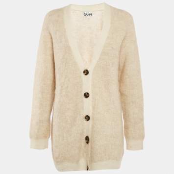 Ganni Beige Mohair Oversized Cardigan XS