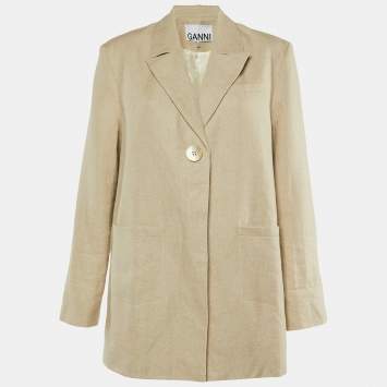 Ganni Neutral Linen Button Front Oversized Jacket L