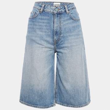 Pre Owned Ganni Blue Faded Denim Bermuda Shorts S Waist 26"