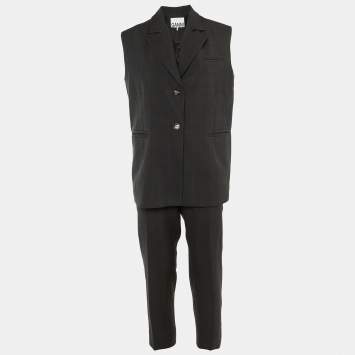 Pre Owned Ganni Grey Patterned Crepe Vest & Pants Suit XXS/XS/L