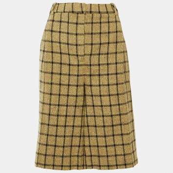 Pre Owned Ganni Beige Checked Cotton Pleated Relaxed Fit Shorts XL