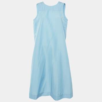 Pre Owned Ganni Blue Taffeta Sleeveless Midi Dress L