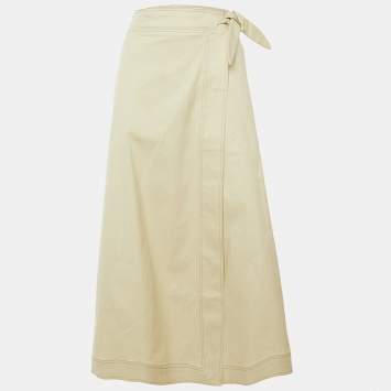 مملوكة مسبقًا Ganni Beige Cotton Tie Up Detail Maxi Skirt L