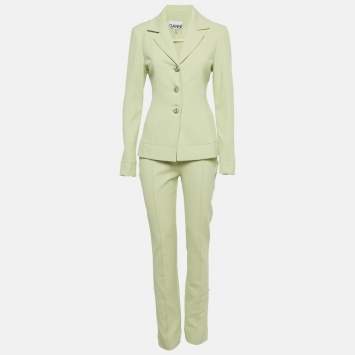 Pre Owned Ganni Light Green Twill Notched Lapel Blazer and Pants Suit S