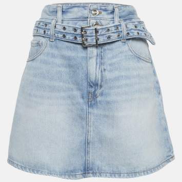 Pre Owned تنورة قصيرة جينز زرقاء بحزام من غاني مقاس كبير/محيط الخصر 32 بوصة