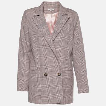 Pre Owned Ganni Pink Plaid Hewitt Double Breasted Cady Blazer XS