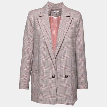 Pre Owned Ganni Pink & Silver Checkered Print Crepe Hewitt Blazer XS