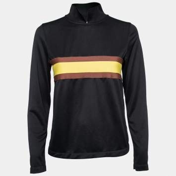 Pre Owned Ganni Black Striped Jersey Dubois Polo Top S