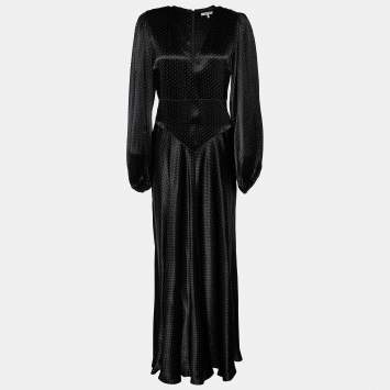 Pre Owned Ganni Black Polka Dot Satin Cameron Maxi Dress S