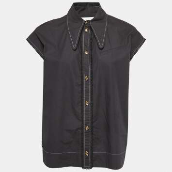 Pre Owned Ganni Black Cotton Button Front Sleeveless Shirt S