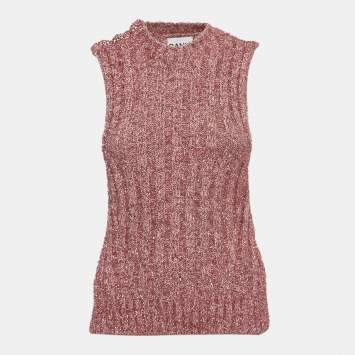 Pre Owned Ganni Pink Lurex Rib Knit Sleeveless Top S