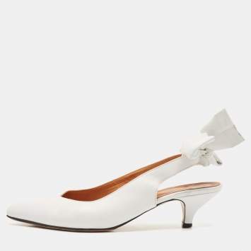 Pre Owned Ganni White Leather Pointed Toe Ankle Strap Pumps Size 39