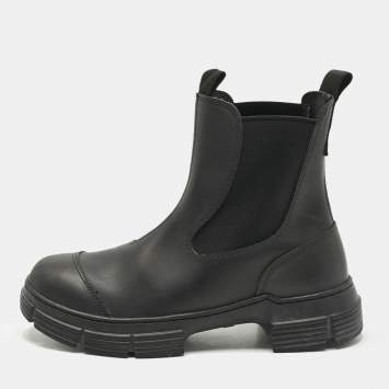 Ganni Black Rubber City Ankle Boots Size 36