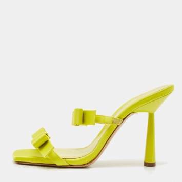 Pre Owned Giaborghini Green Satin Bow Slide Sandals Size 40