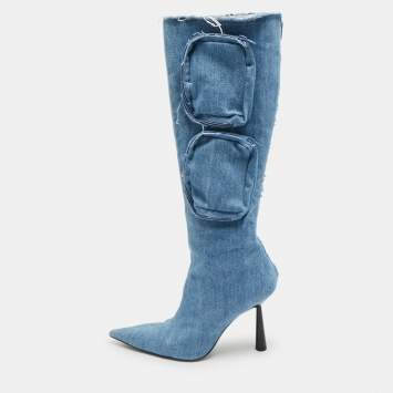 Pre Owned Giaborghini Belvinia Size 39 Blue Denim Knee Length Boots