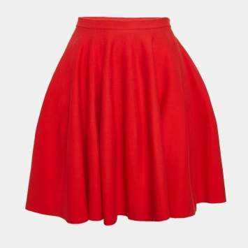 Pre Owned Giambattista Valli Red Knit Flared Mini Skirt S