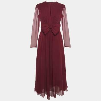 Pre Owned Giambattista Valli Dark Red Silk Bow Detail Maxi Dress M