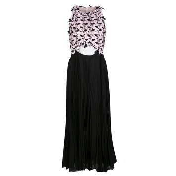 Pre Owned Giambattista Valli Floral Lace  Cutout Waist Detail Plisse Maxi Dress M