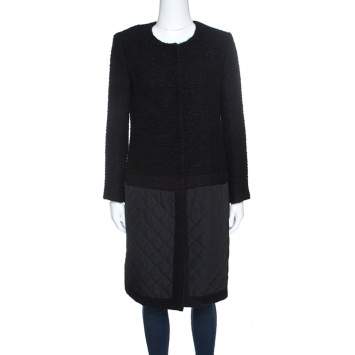 Pre Owned Giambattista Valli Black Textured Quilted Bottom Hem Coat M