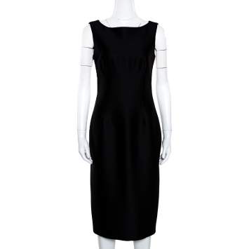 Pre Owned Giambattista Valli Black Silk Wool Sleeveless Pencil Dress S