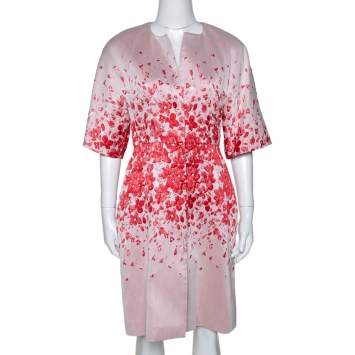 Pre Owned Giambattista Valli Red Floral Jacquard Caban Coat XS