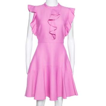 Pre Owned Giambattista Valli Pale Fuschia Pink Ruffled Flared Dress M