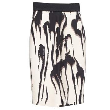 Pre Owned Giambattista Valli Monochrome Abstract Printed Wool Midi Skirt S