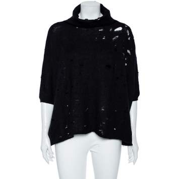 Pre Owned Giambattista Valli Black Mohair Wool Distressed Oversized Jumper S