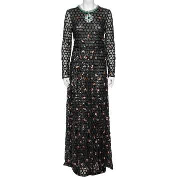 Pre Owned Giambattista Valli Black Sequin & Stud Embellished Tulle Evening Gown S