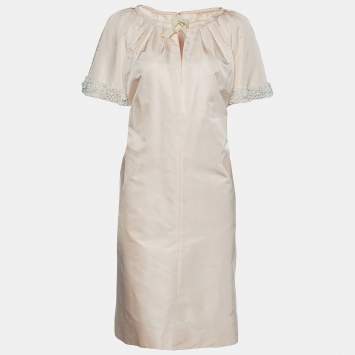 Pre Owned Giambattista Valli Peach Pink Silk Embellished Shift Dress L