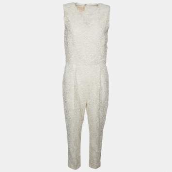 Pre Owned Giambattista Valli White Lace Sleeveless Jumpsuit M