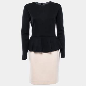 Pre Owned Giambattista Valli Black/Cream Wool Mini Peplum Dress L