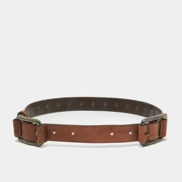 Pre Owned Gianfranco Ferre Brown Leather Adjustable Buckle Belt 70CM