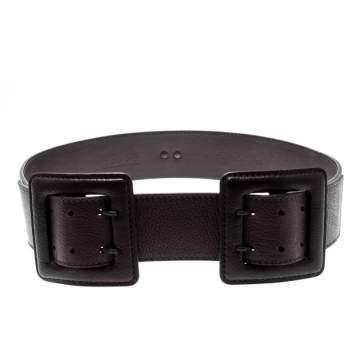 Pre Owned Gianfranco Ferre Dark Brown Leather Double Buckle Waist Belt 90CM