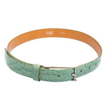 Pre Owned Gianfranco Ferre Mint Green Croc Embossed Leather Buckle Belt