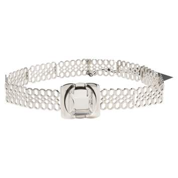Pre Owned Gianfranco Ferre Silver Lasercut Metal Crystal Embellished Belt