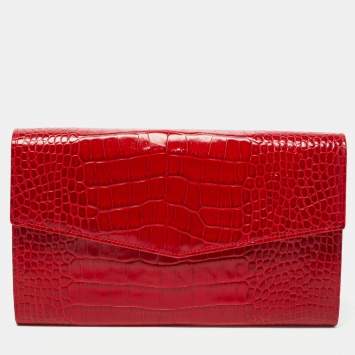 Pre Owned Gianfranco Ferre Red Alligator Envelope Flap Travel Organizer