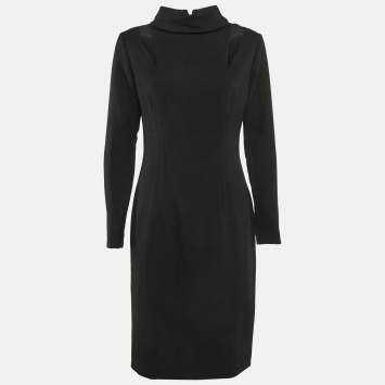 Gianfranco Ferre Black Crepe Turtle Neck Short Dress M