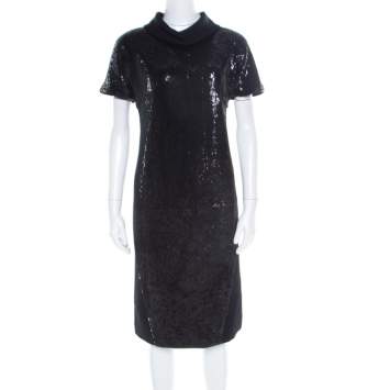 Pre Owned Gianfranco Ferre Black Sequin Embellished Wool Dress M