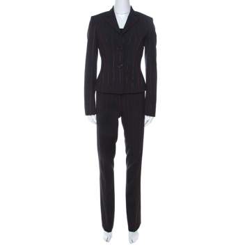Pre Owned Gianfranco Ferre Black Wool Blend Pin Stripe Suit S