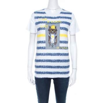 Pre Owned Gianfranco Ferre Striped Cotton Printed Crew Neck T Shirt M 